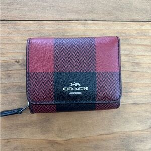 Coach Burgundy and Black Plaid Wallet